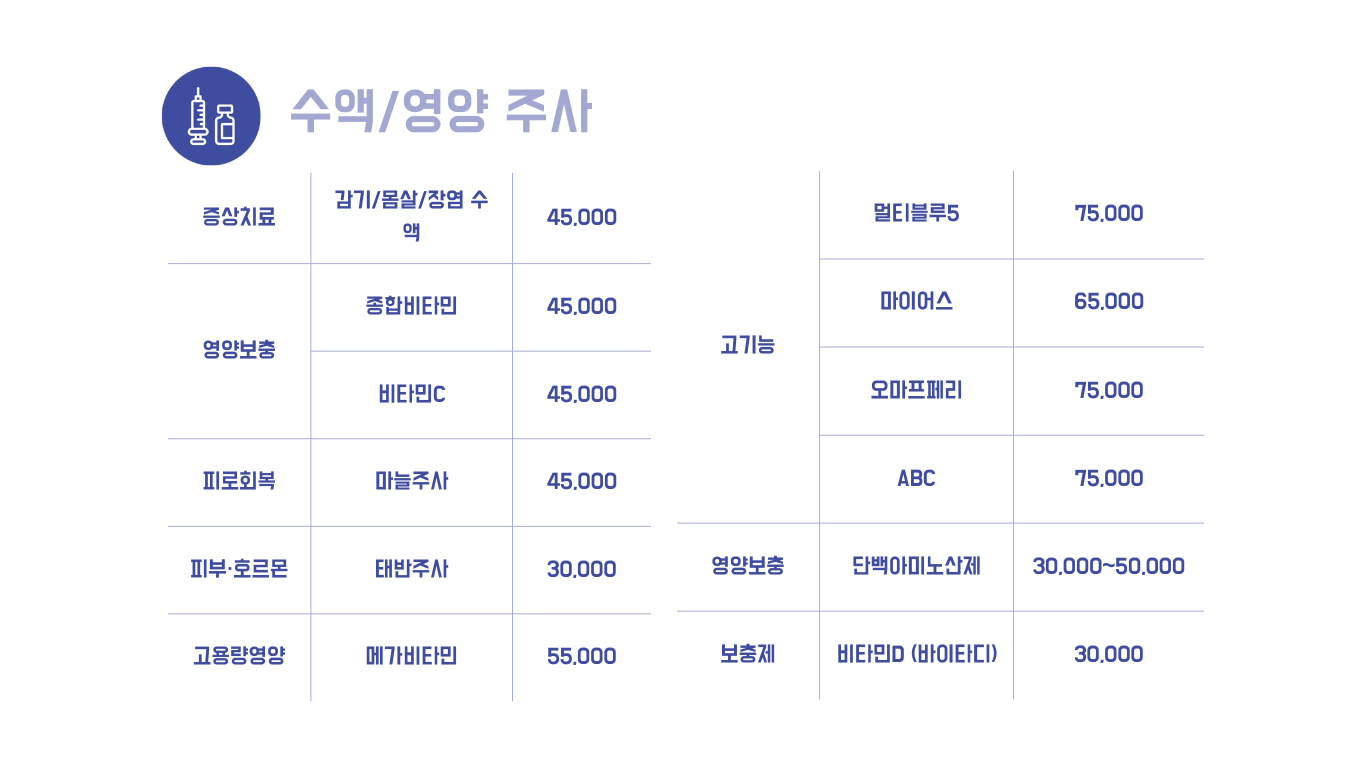 수액접종 리스트